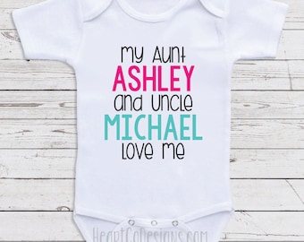 Custom Baby Clothes, "My Aunt And Uncle Love Me" Personalized Baby Clothes for Boys or Girls- Baby Shower Gifts, Baby Clothes  D35