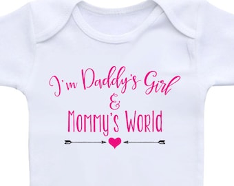 Baby Girl Clothes "I'm Daddy's Girl and Mommy's World" Shirts for Baby Girls - Cute Baby Shower Gifts B33