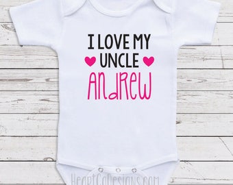 Little Boy Personalized Name Toddler//Kids Short Sleeve T-Shirt I Love My Uncle This Much