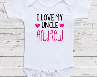 I love my Uncle - Personalized Baby Bodysuits - Short Sleeve One Piece for Boys or Girls - Custom Baby Clothes D6