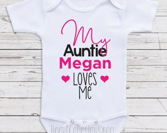 Personalized Baby Clothes, "My Auntie Loves Me" Personalized Baby Shirts for Boys or Girls D41