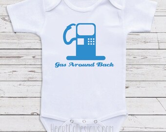 Funny Unisex Baby Clothes "Gas Around Back" One Piece for Boys or Girls, Baby Shower Gifts, Newborn Clothing, Baby Clothes C56
