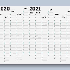 A2 Blank Planner White Out 2019-20 UK Financial Year Wall Planner A1 or A2 Non-Laminated Smokey Blue