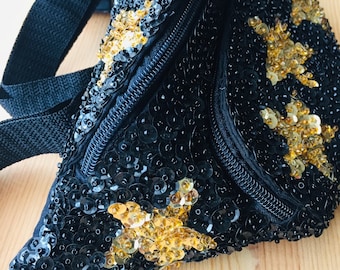 Gold Stars on Black Sequin Fanny Pack