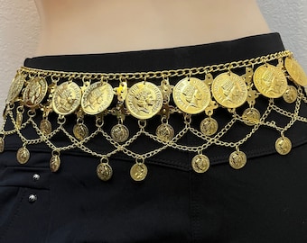 Gold chain coin belt best sale