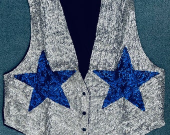 Silver Cowboy Sequin Vest w/ Blue Stars