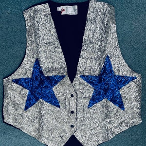 Silver Cowboy Sequin Vest w/ Blue Stars