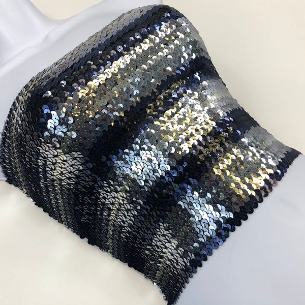 Silver, Navy Blue and Black Striped Sequin Strapless Tube Top