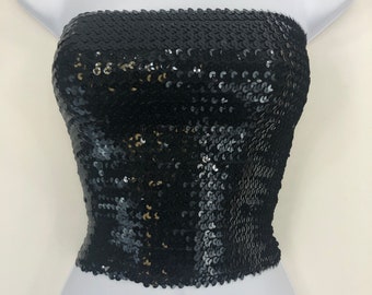 Black Sequin Strapless Tube Top