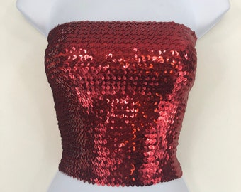 Red Sequin Strapless Tube Top