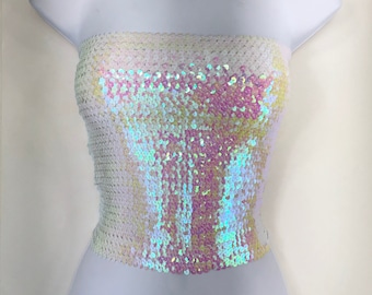 Opal White Sequin Strapless Tube Top