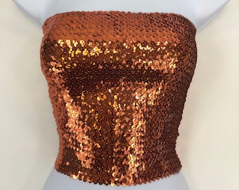 Orange Sequin Strapless Tube Top