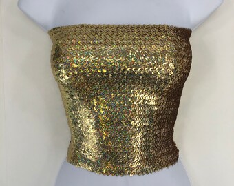 Iridescent Gold Sequin Strapless Tube Top