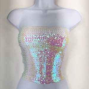 Opal White Sequin Strapless Tube Top