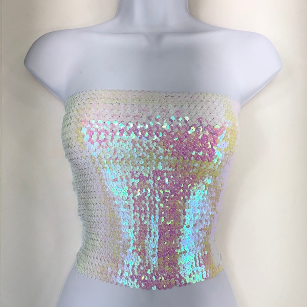 Opal White Sequin Strapless Tube Top