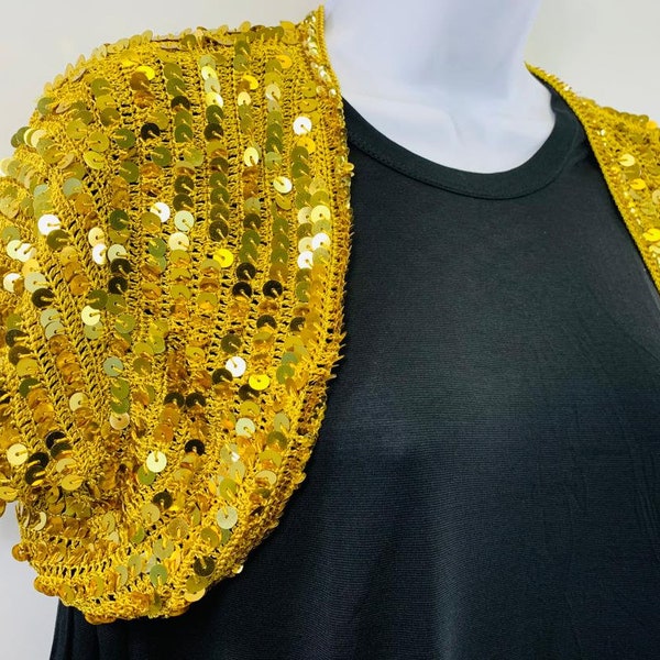 Gold Sequin Shrug - Cropped Sequin Bolero - Vintage Knitted Top