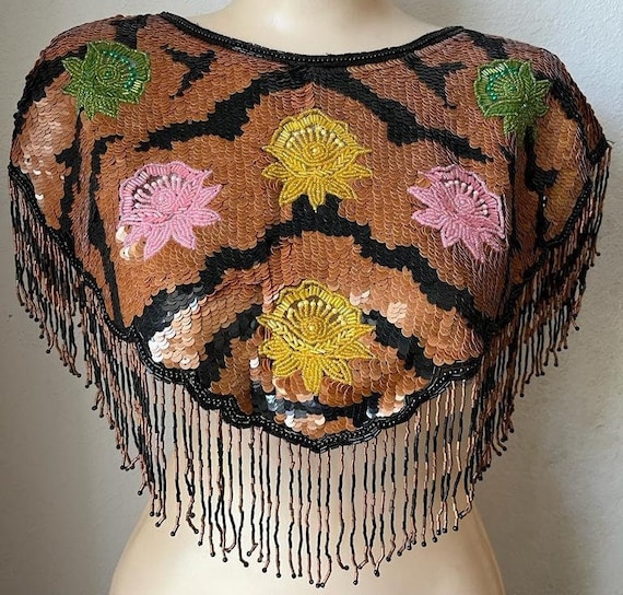 Sequin Shoulder Wrap Shawl - Elegant Vintage Sequ… - image 1