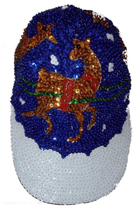 Reindeers Blue Sequin Cap - image 1