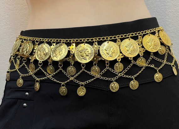 Buy Gold Tribal Coin Belt Belly Dance Coin Belt With Coin Fringe Queen  Elizabeth II Coins Online in India 