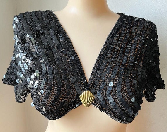 Black Sequin Shrug Cropped Sequin 