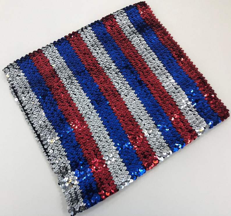 Red and Blue Striped Sequin Tube Top Silver