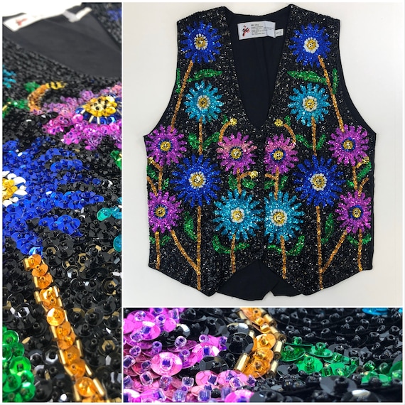 Neon Sunflowers Sequin Vest - image 1