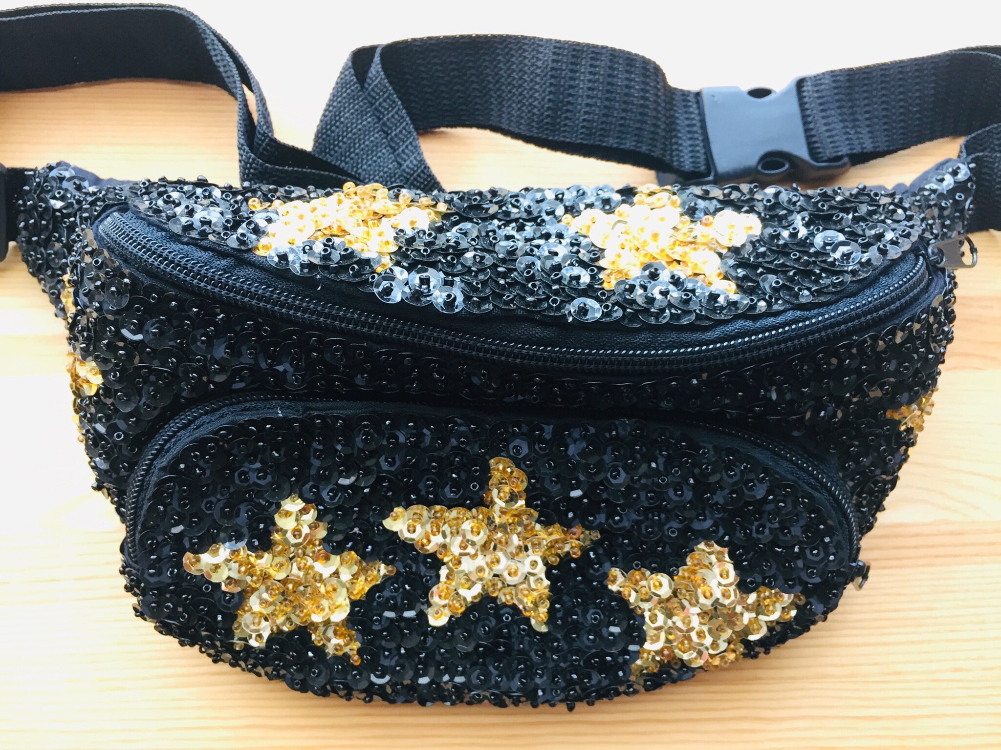 Gold Stars on Black Sequin Fanny Pack