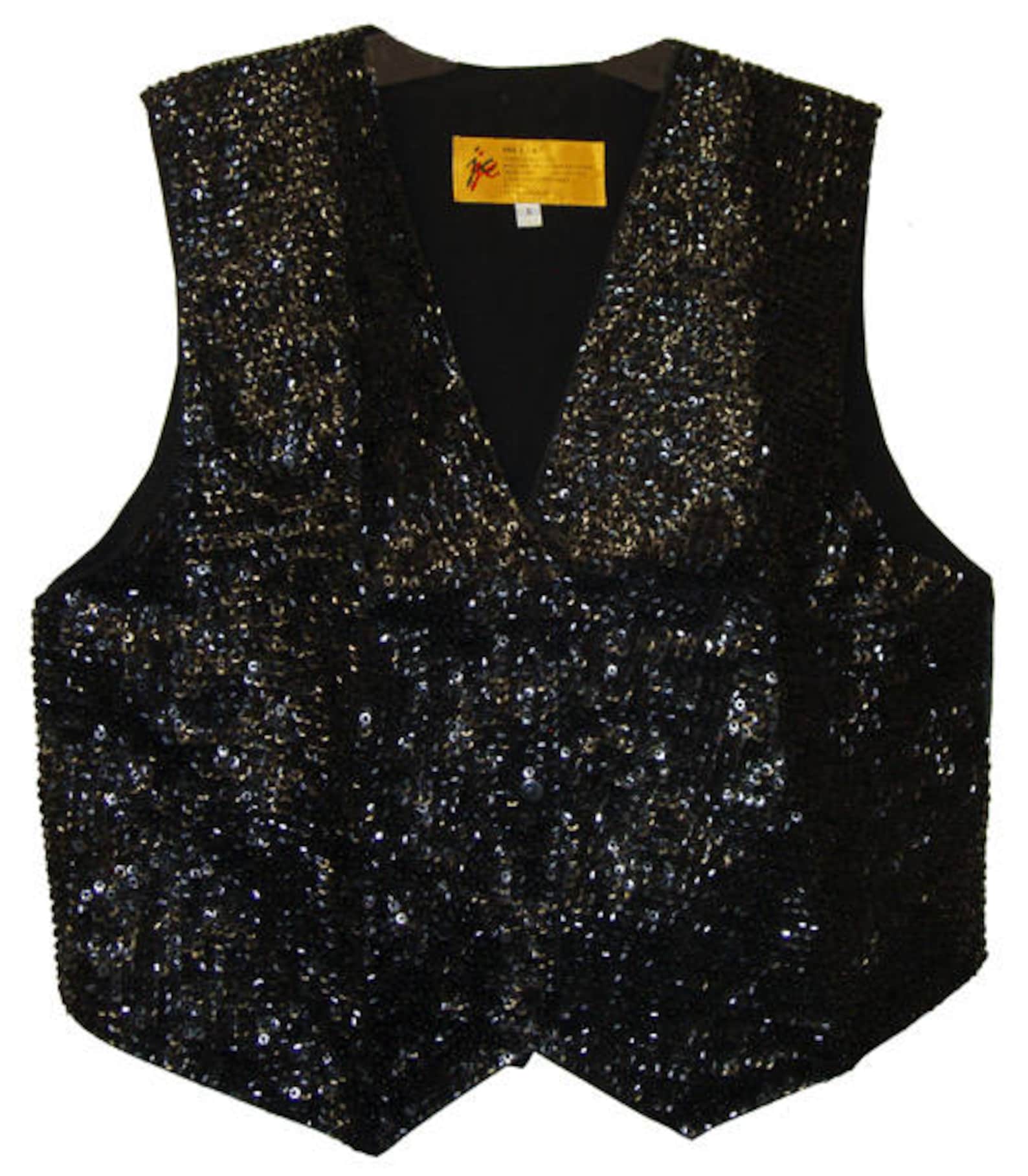 Black Sequin Vest 48 Etsy