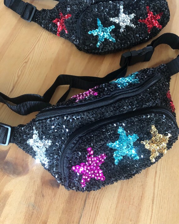 Colored Stars on Black Sequin Fanny Pack - image 1