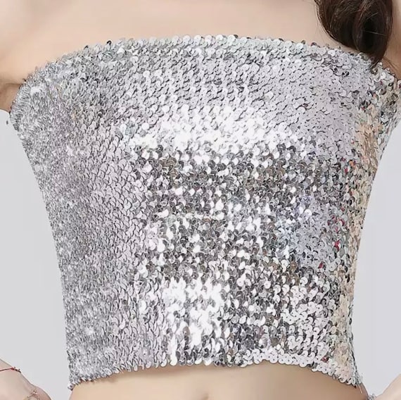 Silver Sequin Tube Top - image 3