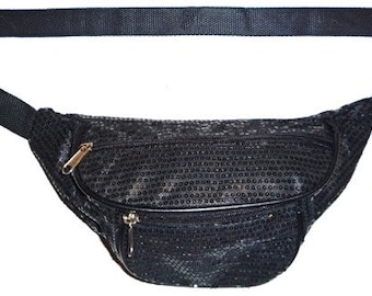 Black Sequin Fabric Fanny Pack