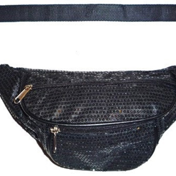 Black Sequin Fabric Fanny Pack