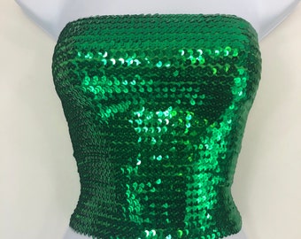 Green Sequin Strapless Tube Top