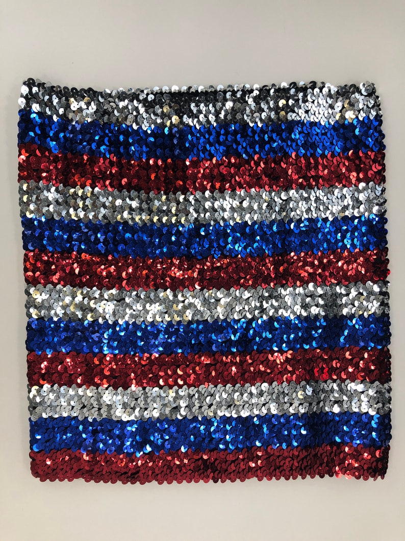 Red and Blue Striped Sequin Tube Top Silver
