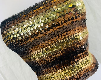 Gold, Brown, and Copper Striped Sequin Strapless Tube Top