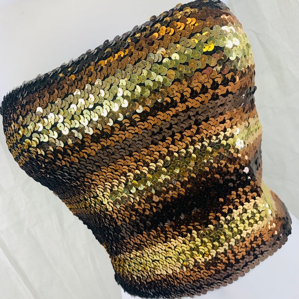 Gold, Brown, and Copper Striped Sequin Strapless Tube Top
