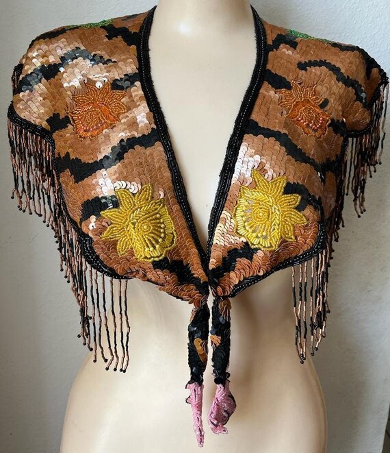 Sequin Shoulder Wrap Shawl - Elegant Vintage Sequ… - image 2