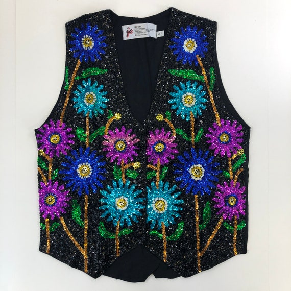 Neon Sunflowers Sequin Vest - image 2