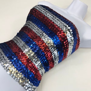 Red, Silver, and Blue Striped Sequin Tube Top image 2