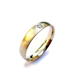 Diamond Wedding Ring, 14k Yellow Gold Band, Diamond Band, Comfort Fit, Classic, Matte, Wedding Jewelry