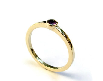 Ruby Ring, Solid 14k Gold Ring, Dainty Gemstone Ring, Bezel Solitaire Ring, Simple, for her, Ruby Jewelry