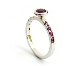 White Gold Ruby Engagement Ring, Dainty Engagement Ring, Solitaire Ruby Ring, Solid 14k White Gold Ring, Promise, Ruby Jewelry