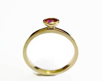 Rubin Juli Geburtsstein Ring - Runder Lünette Solitär Ring aus massivem 14k Gold