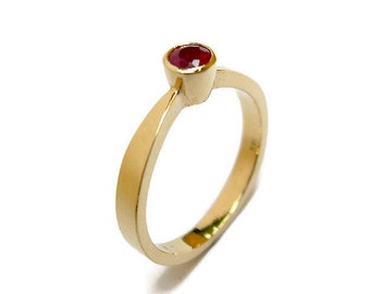 Anillo de compromiso con rubí, anillo de oro macizo, anillo solitario, anillo de piedra roja, bisel, joyería con rubí
