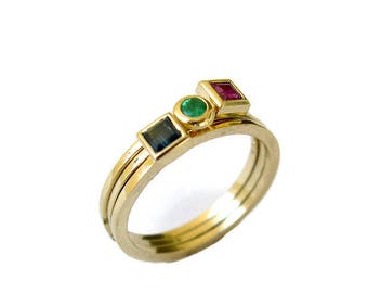 Anelli con pietre preziose impilabili, anello in oro massiccio 14k, anelli con zaffiro, smeraldo e rubino, regalo di anniversario, anello in oro per donna, gioielli con pietre preziose