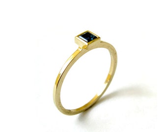 Square Sapphire Ring, Gold Stacking Ring, Tiny Band, Dainty, Gemstone, Fine Jewelry