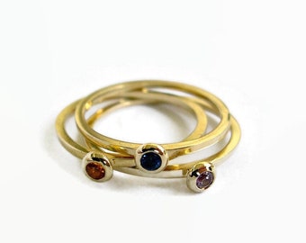 Sapphire Ring, 14k Solid Gold Ring Set, Stacking Rings, Three Rings Set, for her, Multi color Gemstone Ring