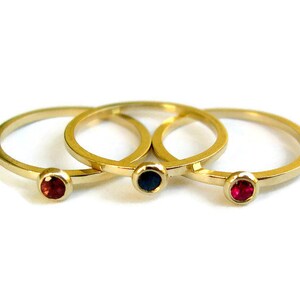 Minimalist Ring, Stacking Rings, 14k Yellow Gold Rings, Ruby, Sapphire, Tourmaline, Gift, Set of Three, Minimalist Jewelry