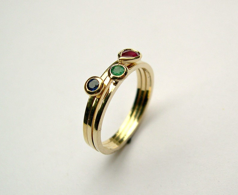 Thin Gold Stacking Rings Set Ruby Sapphire Emerald Gemstone Rings for Women image 7