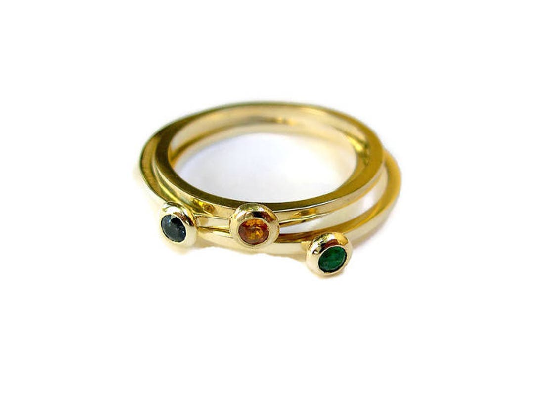 14k Solid Gold Rings Set Multi Color Gemstone Rings Etsy